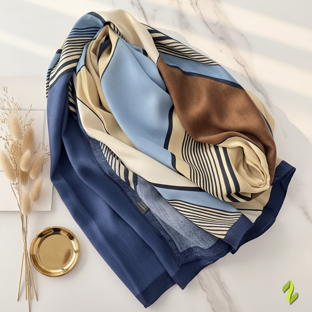 Blue Stripe Scarf - Marble Flat Lay Redesign