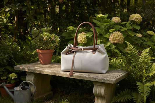 Bold Patchwork Canvas Tote Bag - Garden Setting