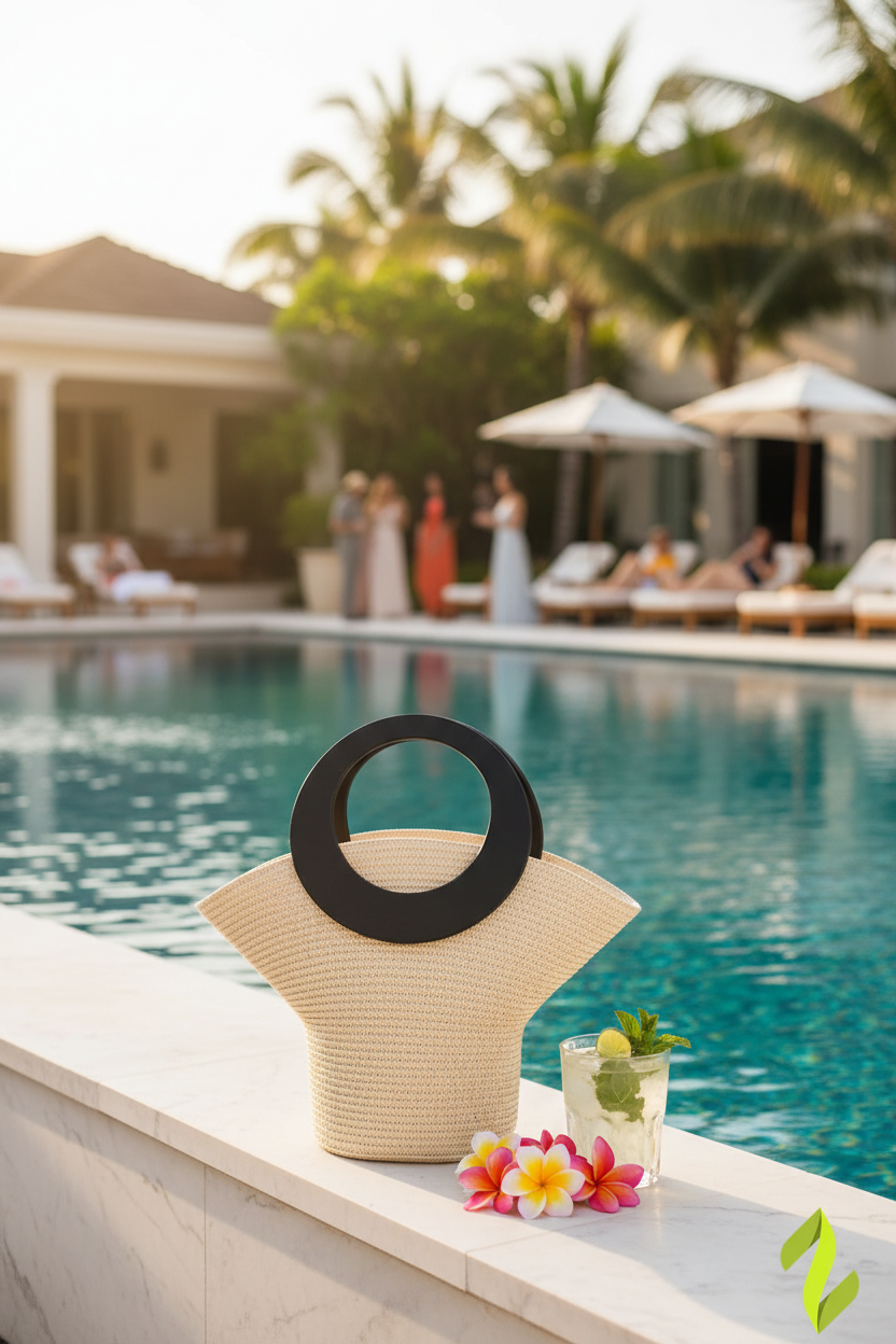Cream Straw Tote - Luxury Pool Party Display