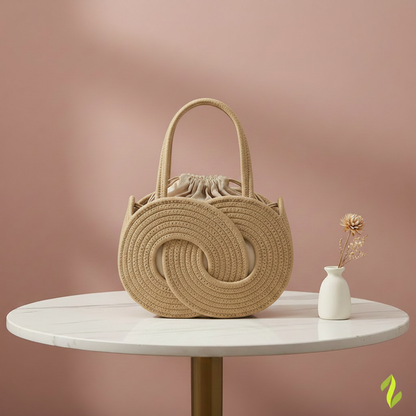 Khaki Spiral Straw Bag - Marble Table Blush Pink Wall