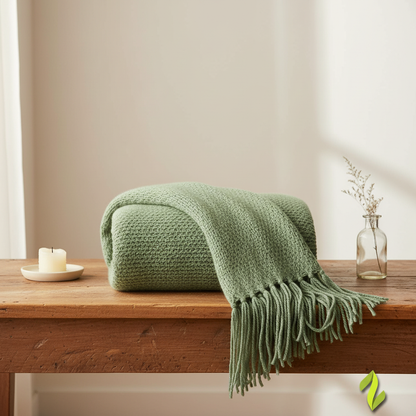 Meadow Fringe Blanket - Wrapped on Table