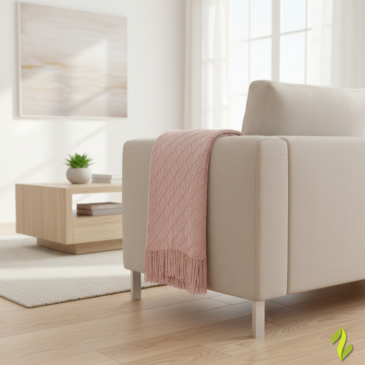 Pink Knit Throw - Modern Sofa with Logo