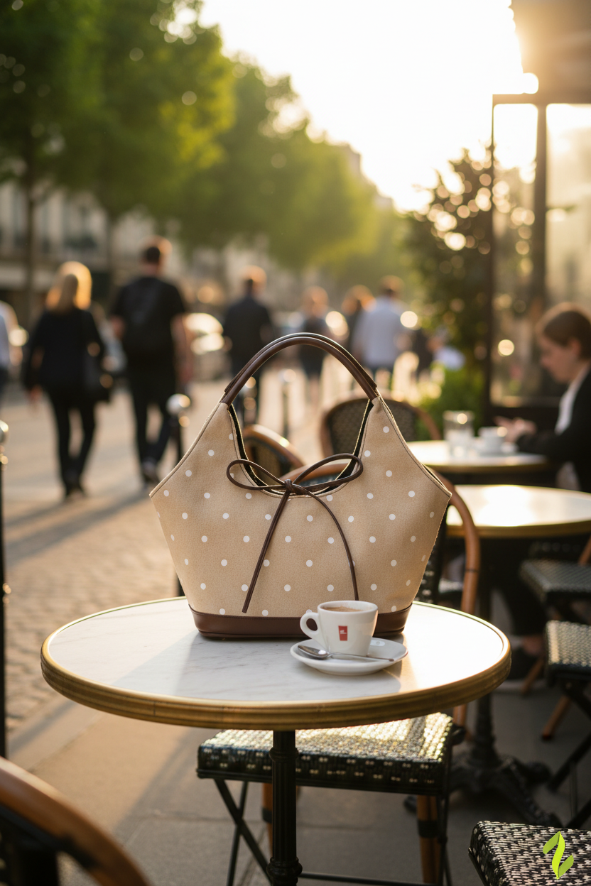 Polka Dot Bag - Outdoor Coffee Shop Scene