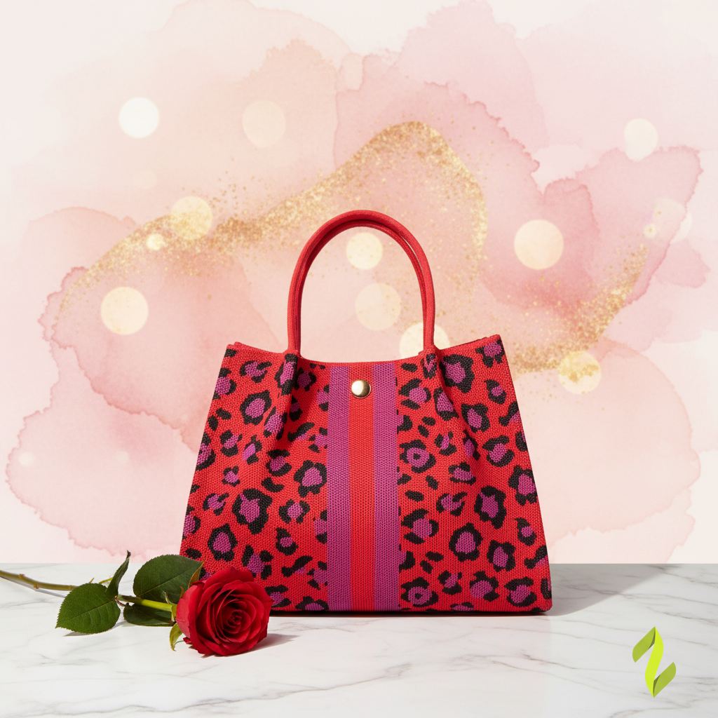 Red Leopard Bag - Blush Gold Background