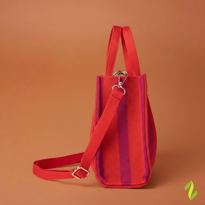 Red Roar Tote - Side View Terracotta Background 2