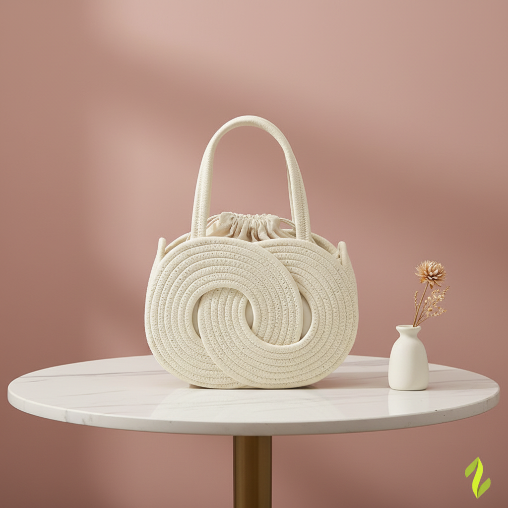 Spiral Straw Bag - Marble Table Blush Pink Wall