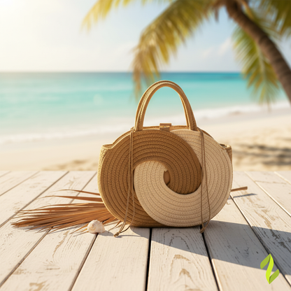 Spiral Straw Bag - Tropical Beach Background